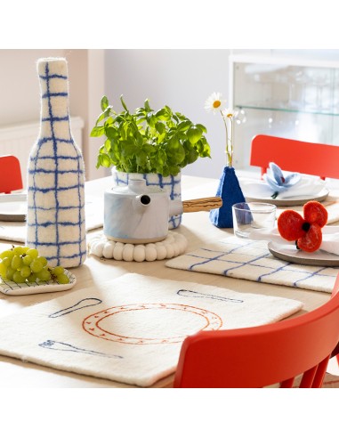 COUVERCLE POUR BOUTEILLE/VASE, à carreaux bleus