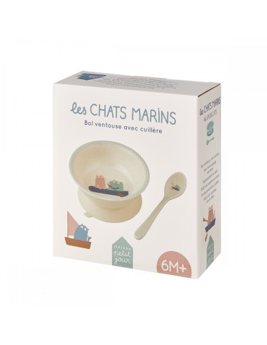 Bol ventouse avec cuillère les Chats Marins