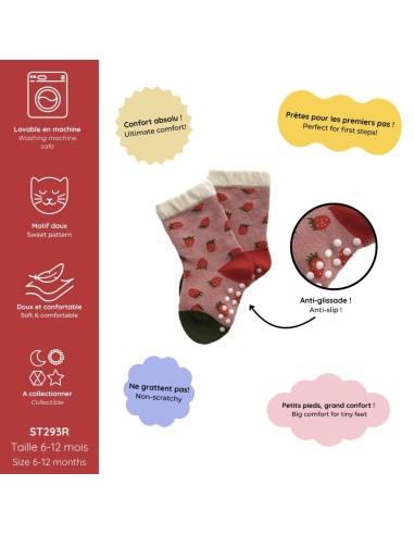 CHAUSSETTES ANTIDÉRAPANTES 6-12 MOIS LES FRAISES