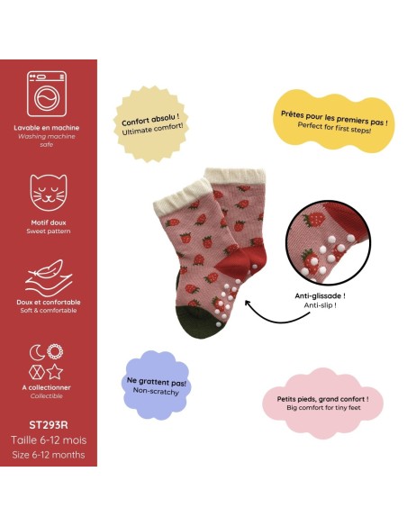 CHAUSSETTES ANTIDÉRAPANTES 6-12 MOIS LES FRAISES