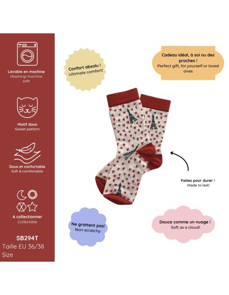 CHAUSSETTES 36/38 "PICTO - COEURS"